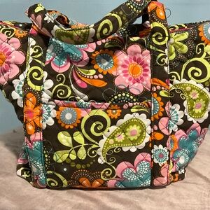 Brown and Pink Floral Tote Bag with Whimsical Design